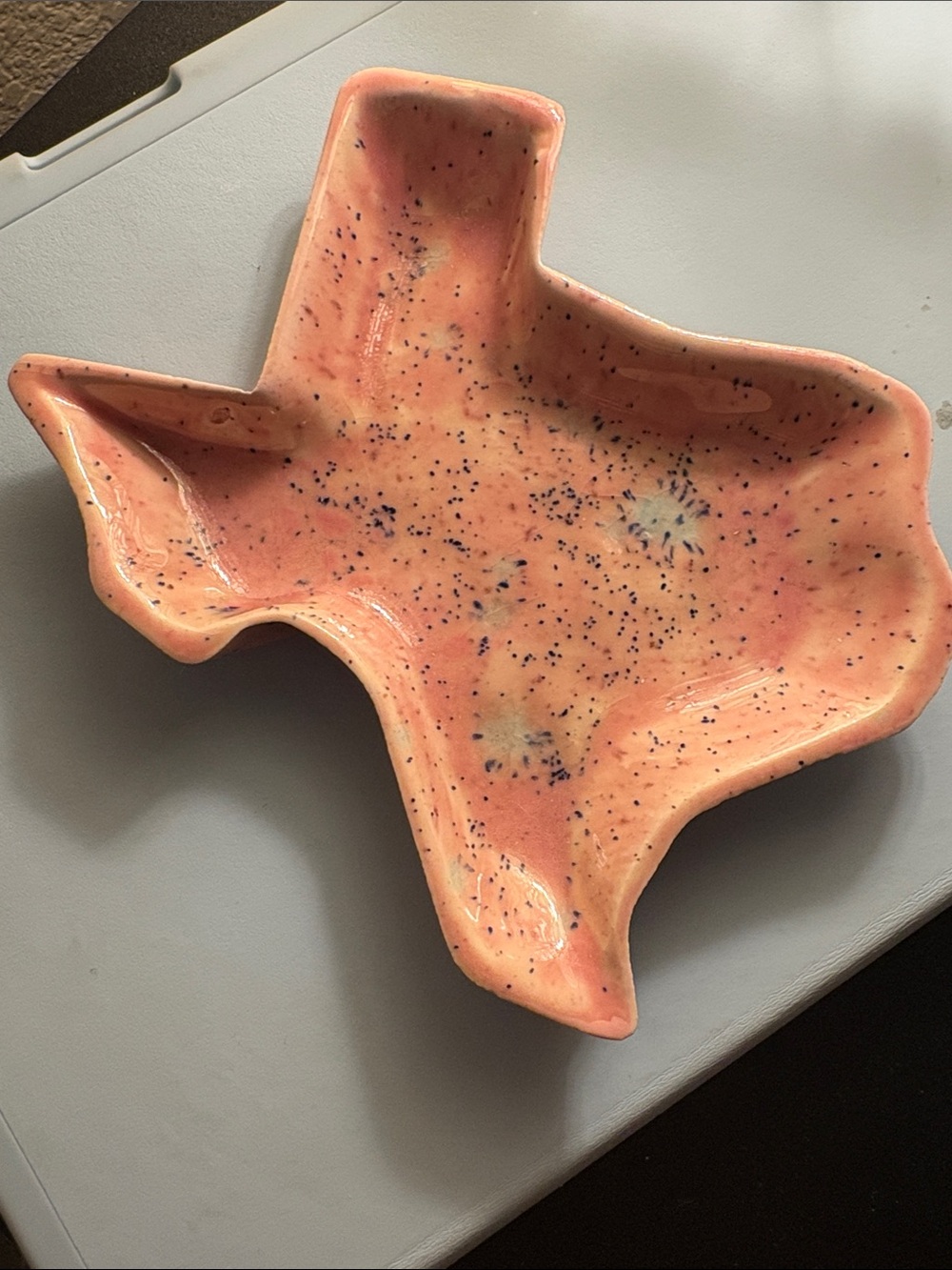 Handmade Texas-Shaped Ceramic Dish - Pink Speckled